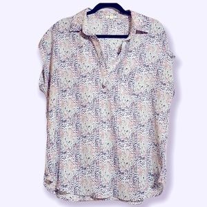 Pleione Cap Sleeve Blouse NWOT Confetti look in Pink, Black & White Large